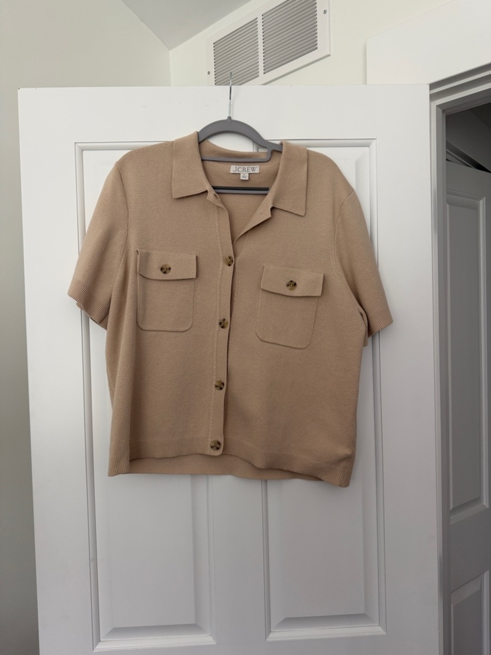 J. Crew Neutral Beige Short Sleeve Button Knit Shirt